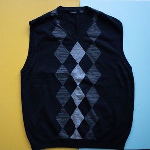 Claiborne Black Plaid Patterned XL V Neck Sweater Vest